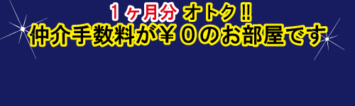 契約時の仲介手数料が￥0のお部屋です。